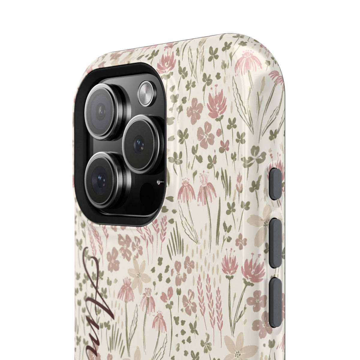 Personalized Floral Phone Case — Magnetic Impact-Resistant with Script Name