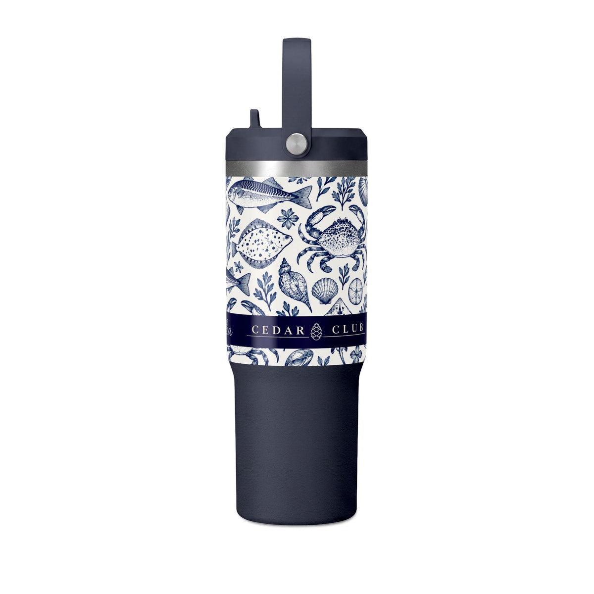 32oz Nautical Fish & Crab Tumbler — Personalized Insulated Travel Cup