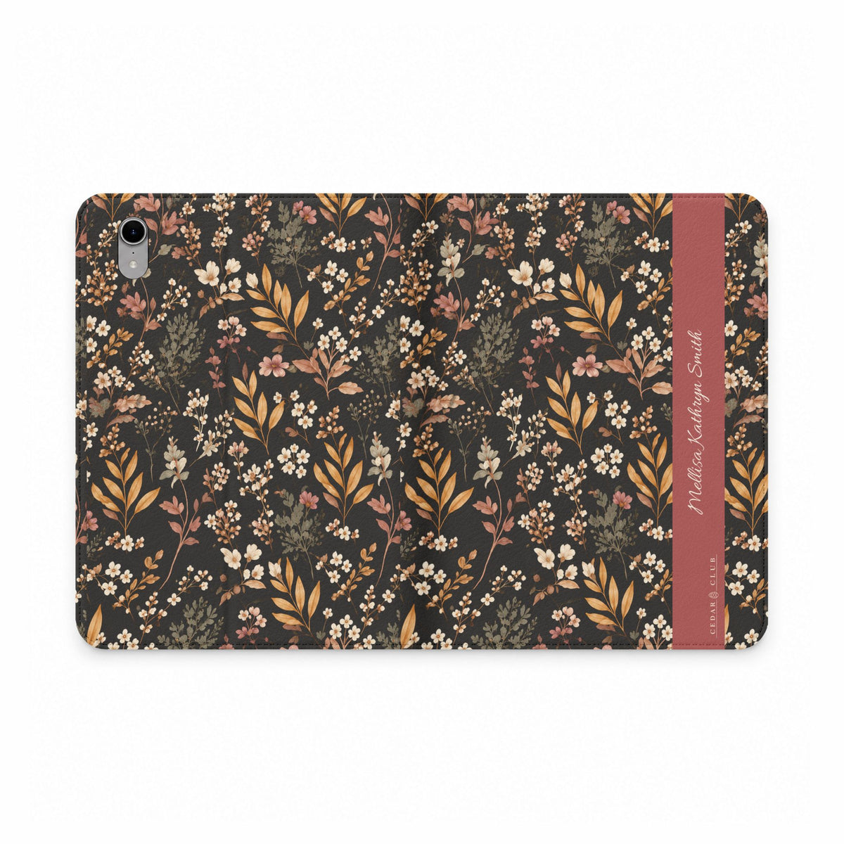 Floral Vintage Tablet Folio Case — Autumn Wildflower Pattern with Personalized Name Stripe