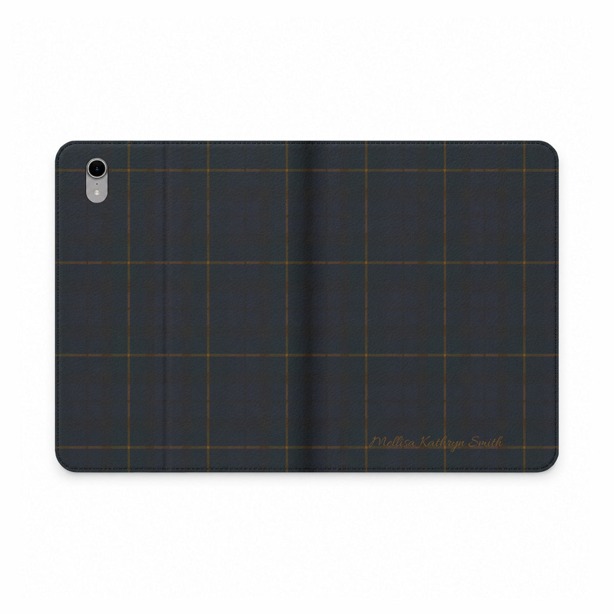 Plaid Tablet Folio Case — Dark Navy Tartan Protective Cover