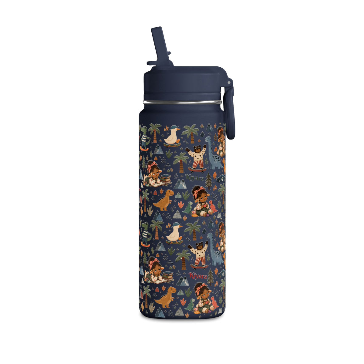 20oz Kids Dinosaur Water Bottle — Cute Dino Pattern with Name Personalization