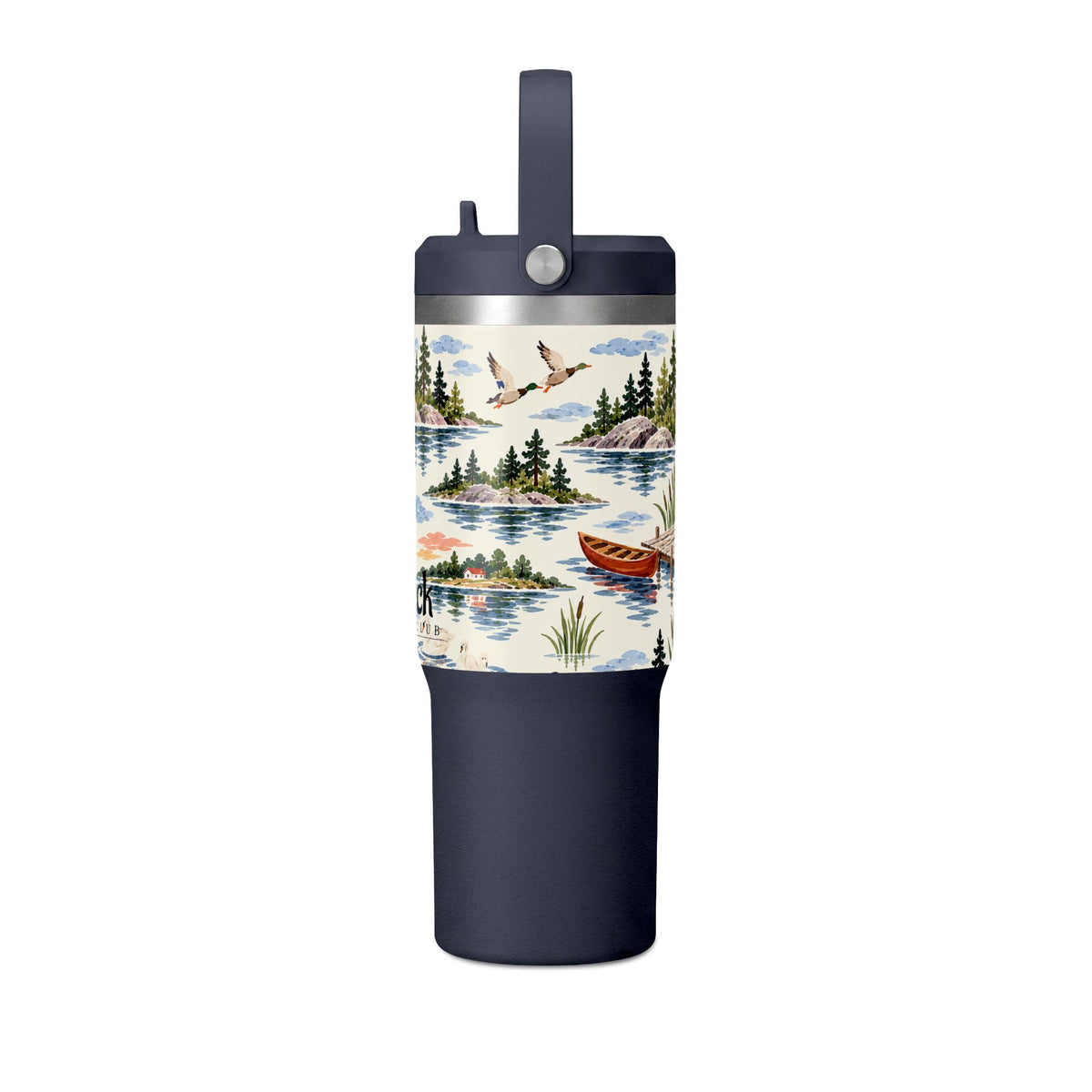 32oz Travel Tumbler — Lakeside Camping & Sailing Watercolor Design