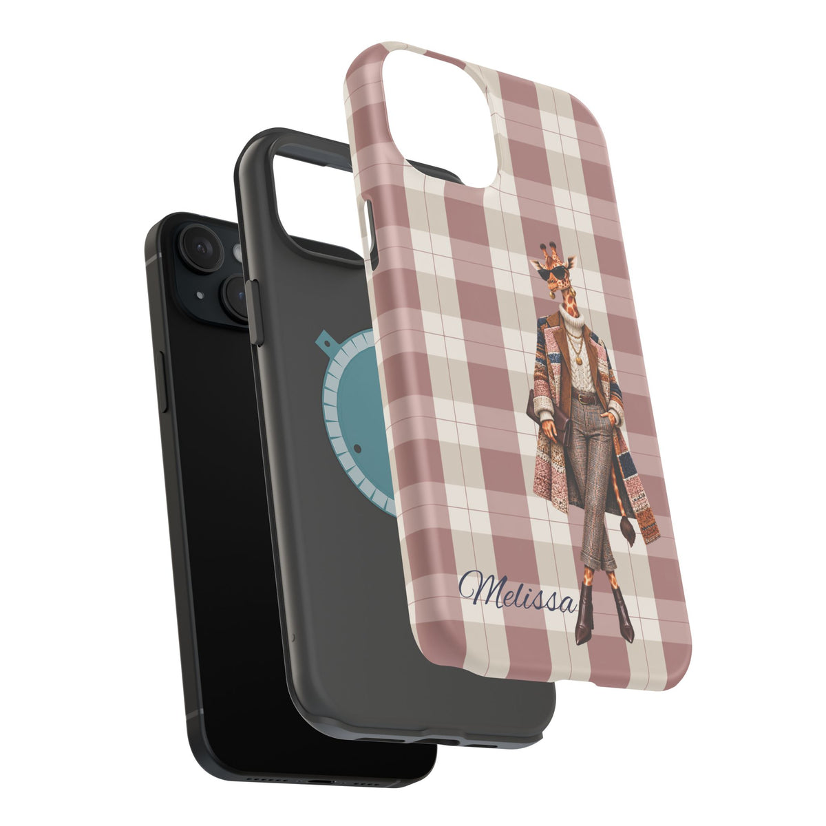 Personalized Giraffe Phone Case — Green Leopard Print Magnetic Impact-Resistant
