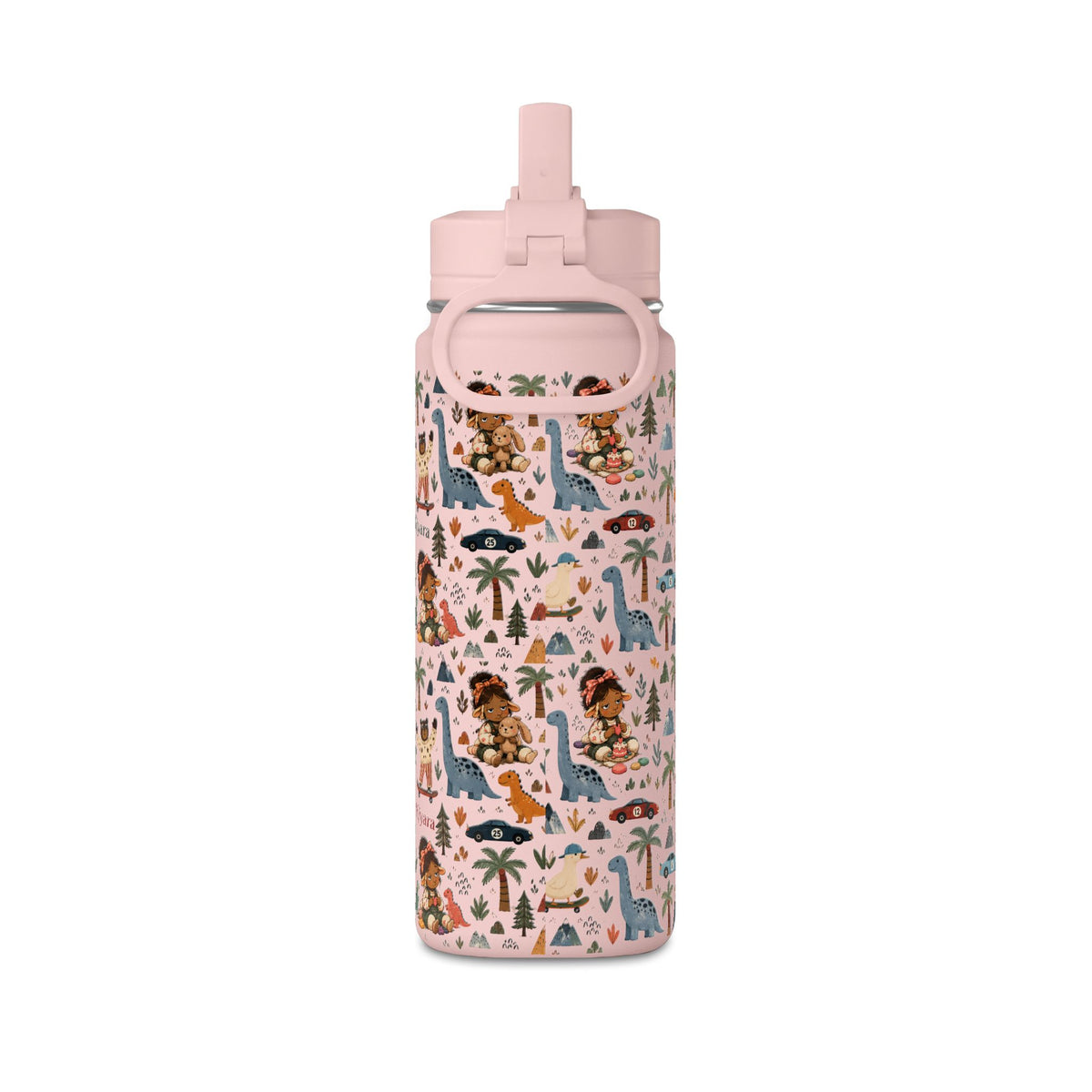 20oz Kids Dinosaur Water Bottle — Cute Dino Pattern with Name Personalization