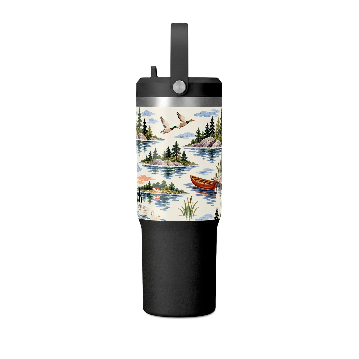 32oz Travel Tumbler — Lakeside Camping & Sailing Watercolor Design