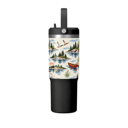 32oz Travel Tumbler — Lakeside Camping & Sailing Watercolor Design