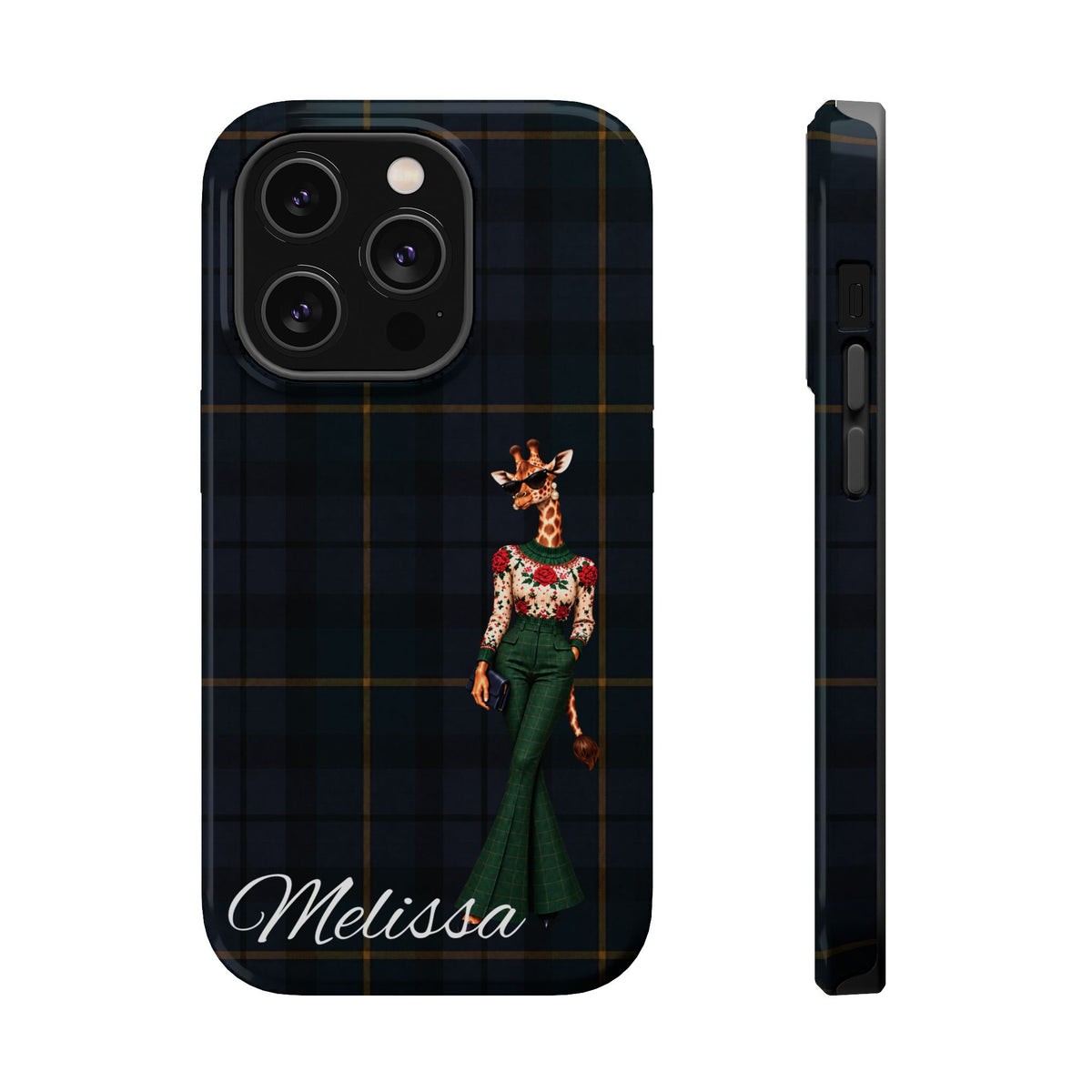 Personalized Giraffe Phone Case — Green Leopard Print Magnetic Impact-Resistant