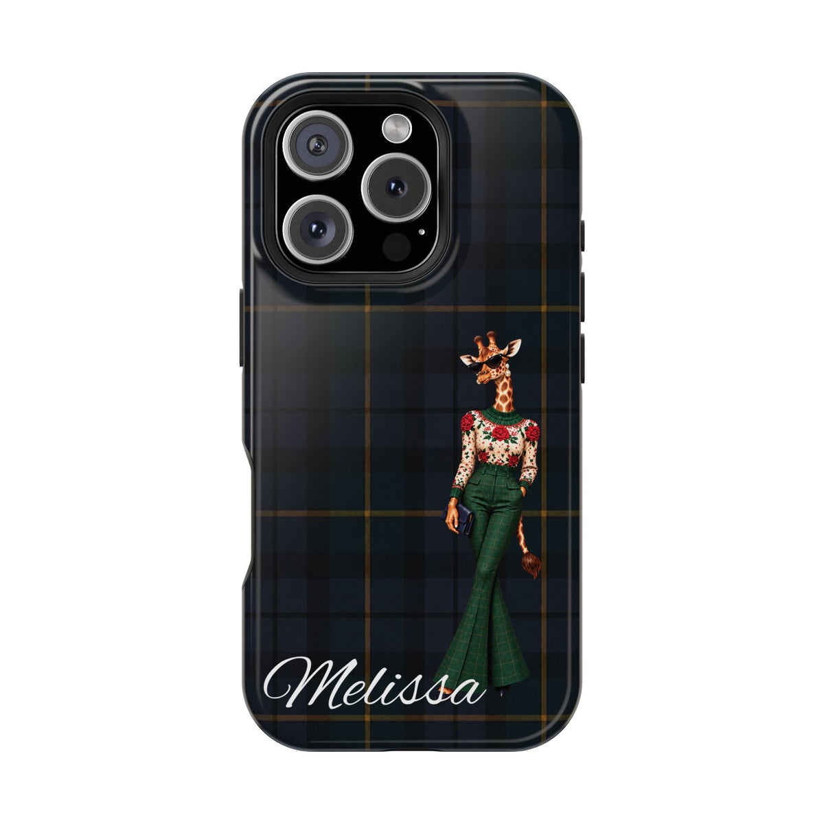 Personalized Giraffe Phone Case — Green Leopard Print Magnetic Impact-Resistant