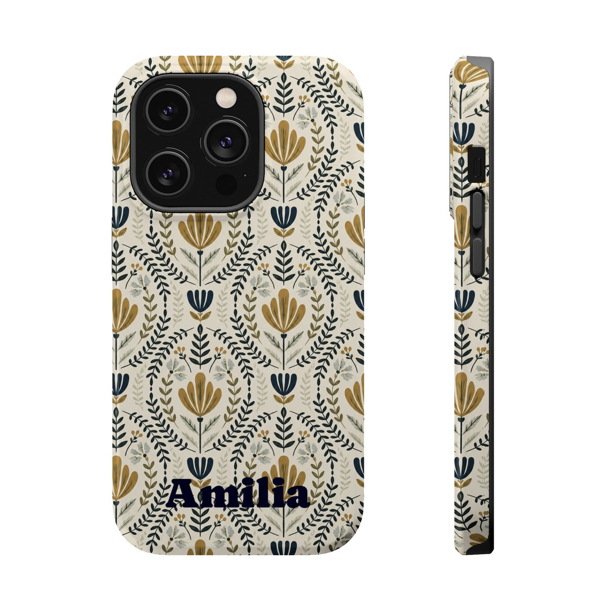Personalized Floral Magnetic Phone Case — Impact-Resistant Protective Cover (Name Option)