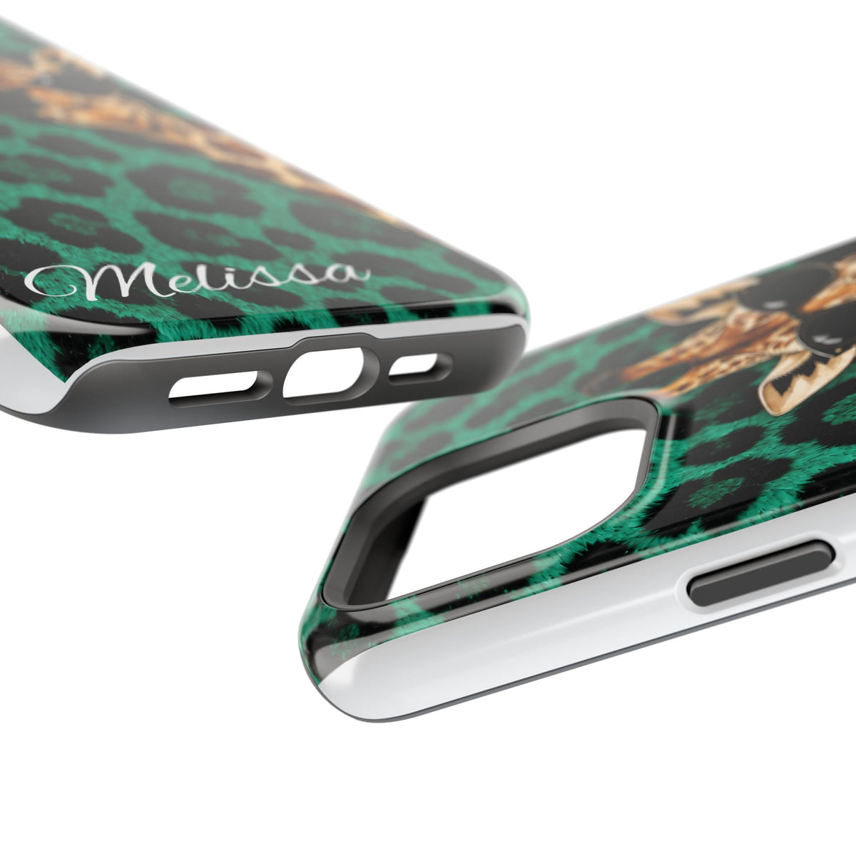 Personalized Giraffe Phone Case — Green Leopard Print Magnetic Impact-Resistant
