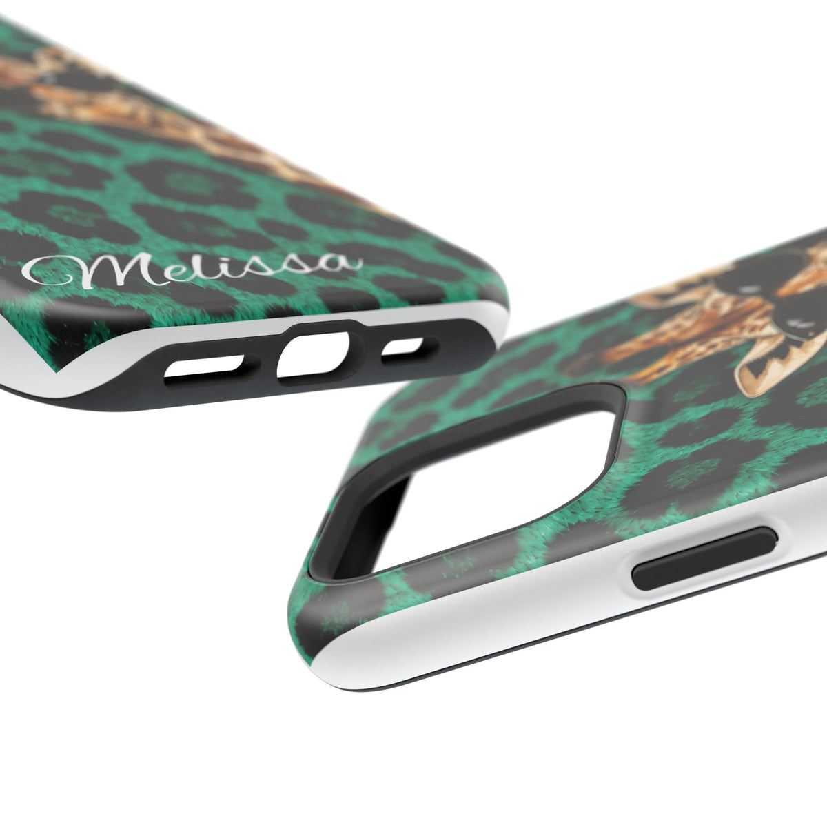 Personalized Giraffe Phone Case — Green Leopard Print Magnetic Impact-Resistant