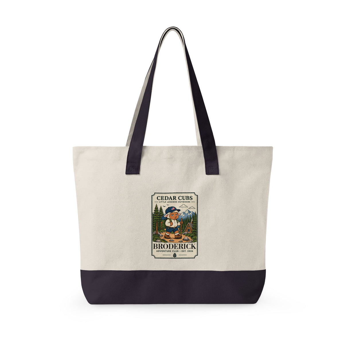 Canvas Tote Bag — Personalized 'Cedar Cubs' / Hiking Sheep Design, Zippered Beach & Market Tote