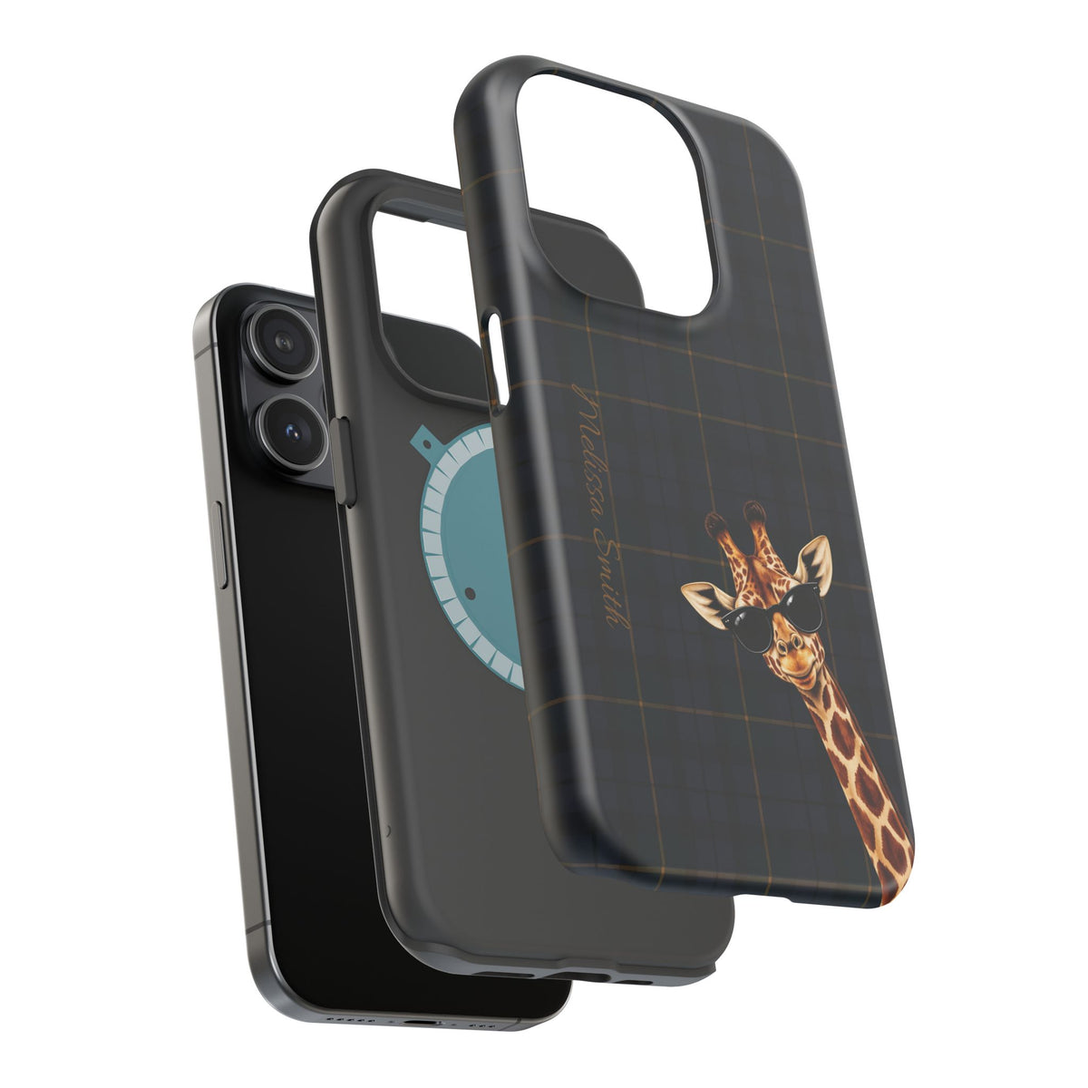 Personalized Giraffe Phone Case —Tartan Print Magnetic Impact-Resistant