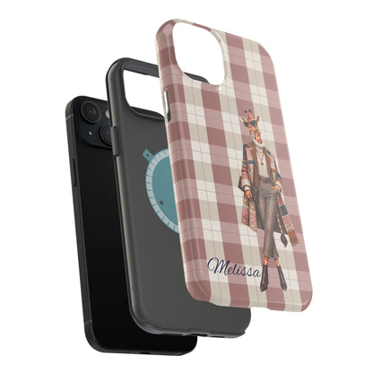 Personalized Giraffe Phone Case — Green Leopard Print Magnetic Impact-Resistant
