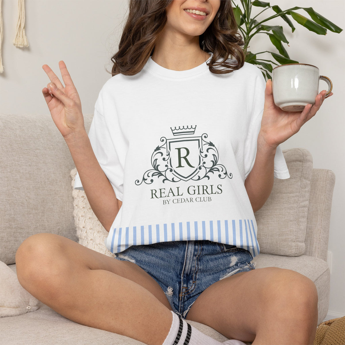 Blue Stripe Crest Graphic T-Shirt