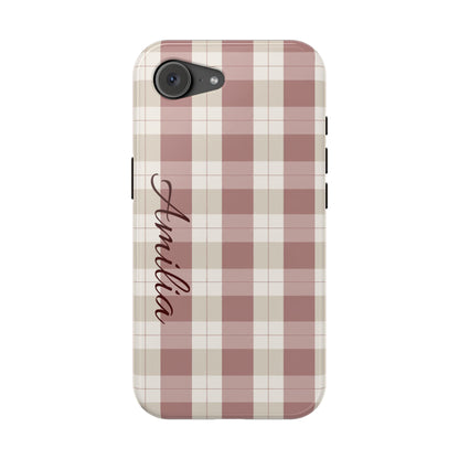 Plaid Personalized Phone Case — Magnetic Impact-Resistant, Name Customizable