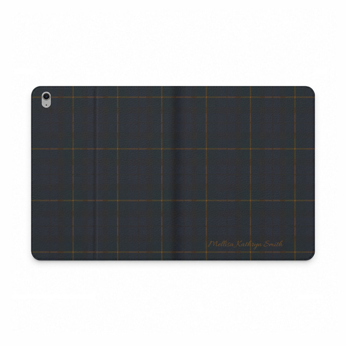 Plaid Tablet Folio Case — Dark Navy Tartan Protective Cover