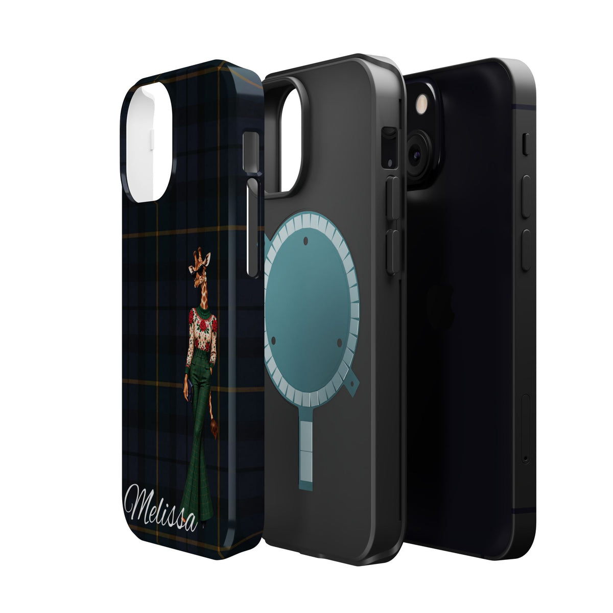 Personalized Giraffe Phone Case — Green Leopard Print Magnetic Impact-Resistant
