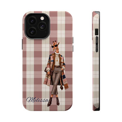 Personalized Giraffe Phone Case — Green Leopard Print Magnetic Impact-Resistant