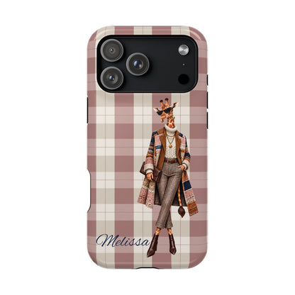 Personalized Giraffe Phone Case — Green Leopard Print Magnetic Impact-Resistant