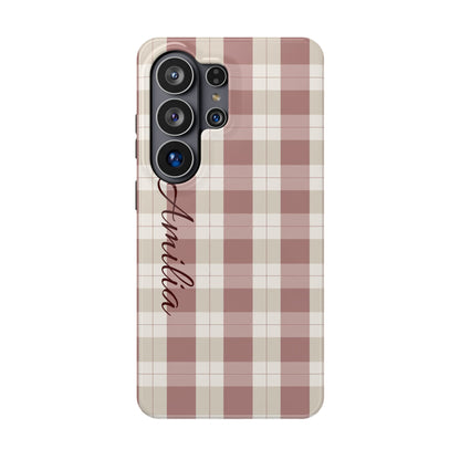 Plaid Personalized Phone Case — Magnetic Impact-Resistant, Name Customizable