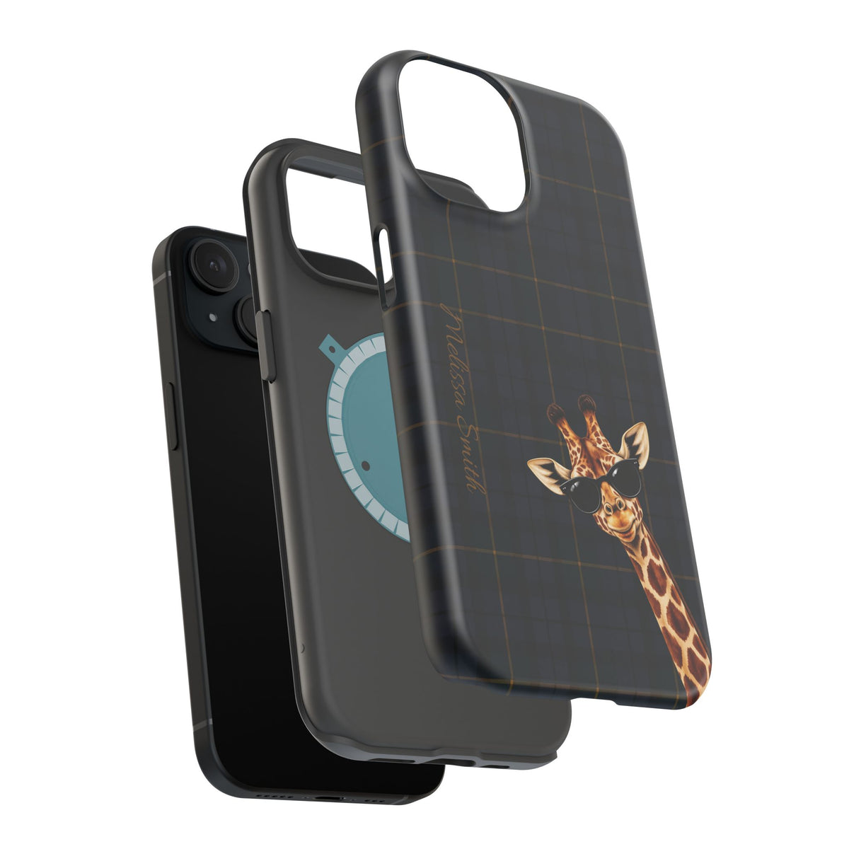 Personalized Giraffe Phone Case —Tartan Print Magnetic Impact-Resistant