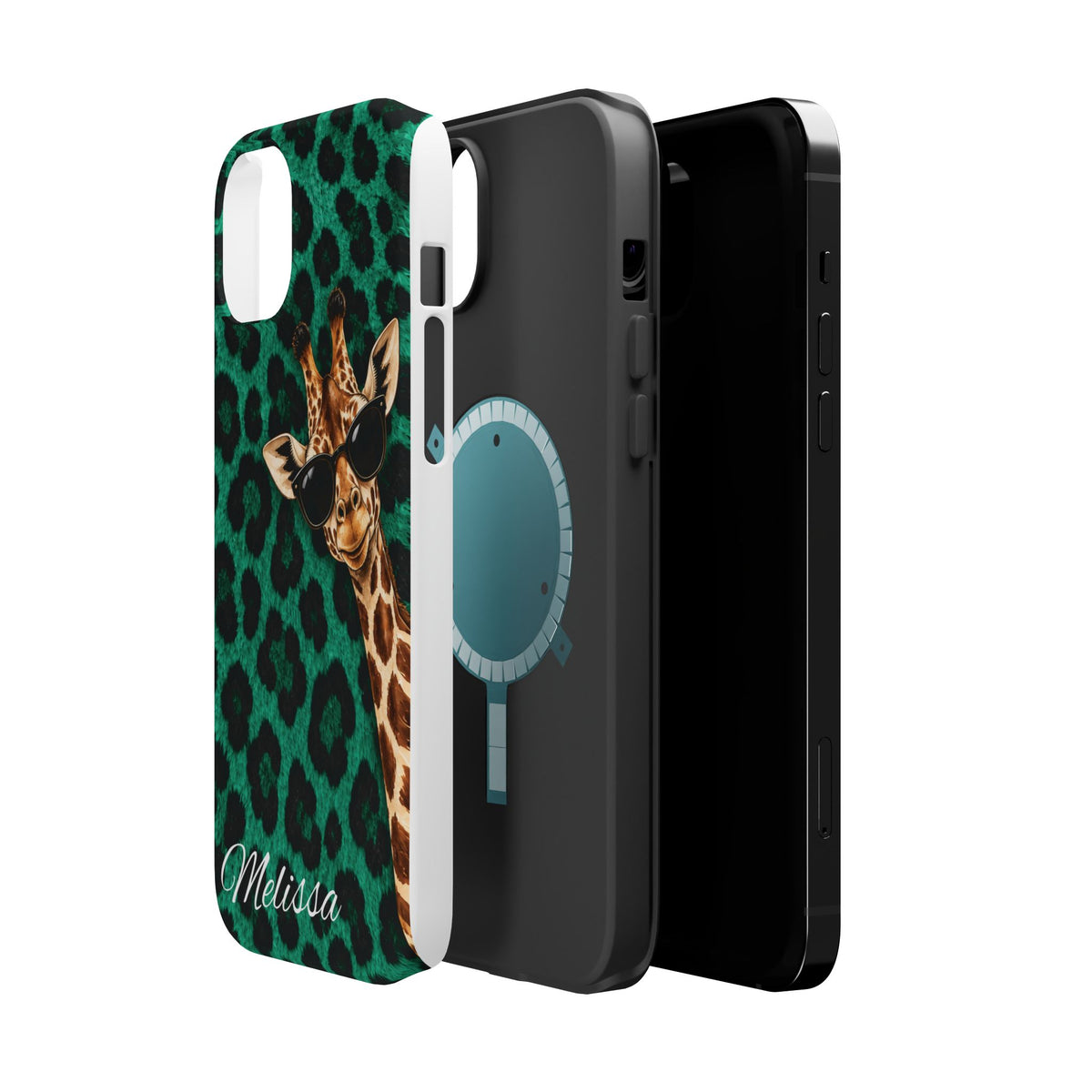 Personalized Giraffe Phone Case — Green Leopard Print Magnetic Impact-Resistant