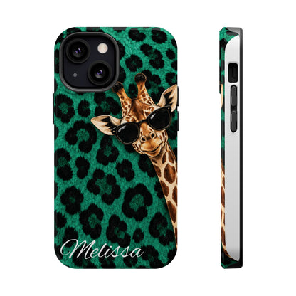 Personalized Giraffe Phone Case — Green Leopard Print Magnetic Impact-Resistant