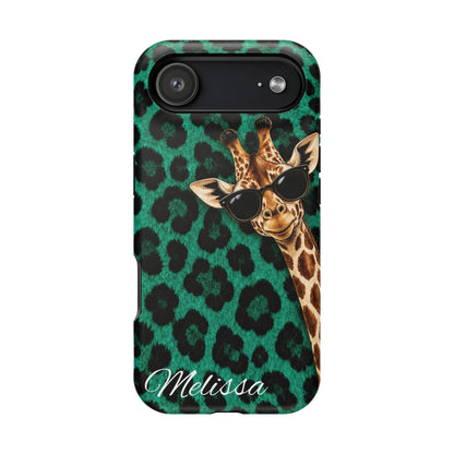 Personalized Giraffe Phone Case — Green Leopard Print Magnetic Impact-Resistant