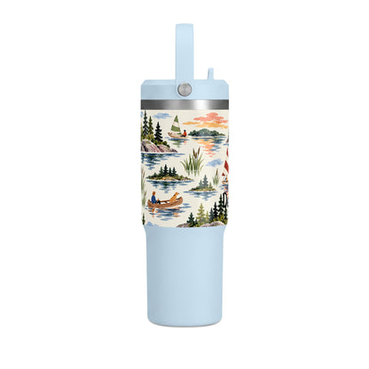 32oz Travel Tumbler — Lakeside Camping & Sailing Watercolor Design