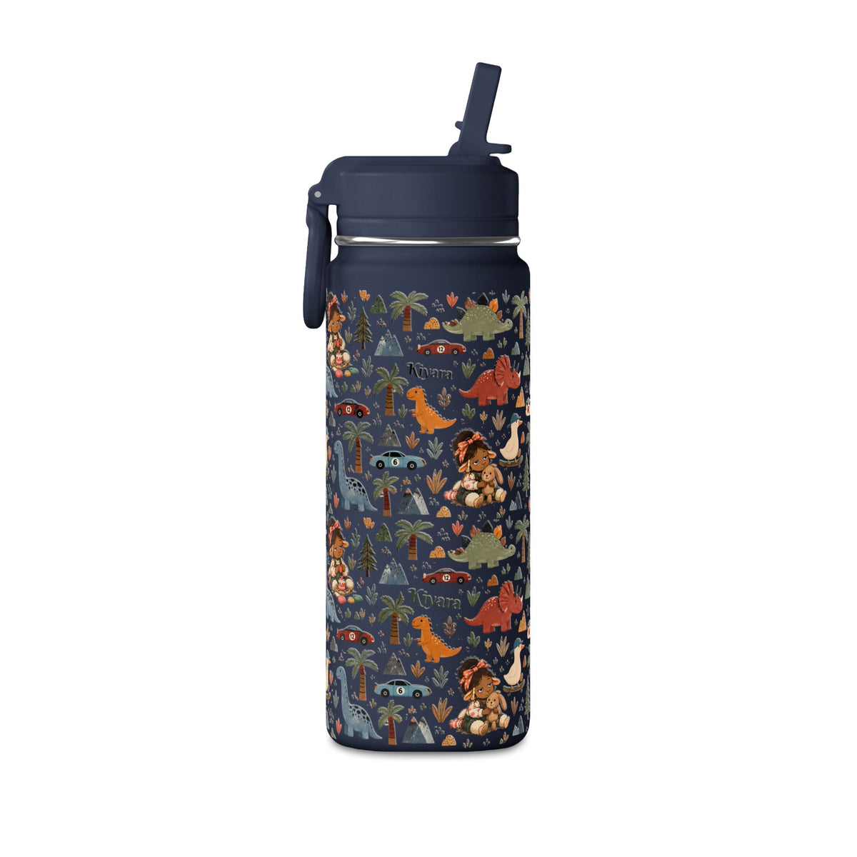 20oz Kids Dinosaur Water Bottle — Cute Dino Pattern with Name Personalization