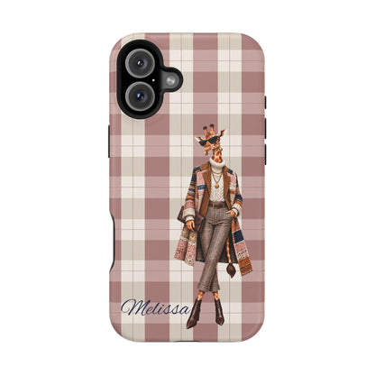 Personalized Giraffe Phone Case — Green Leopard Print Magnetic Impact-Resistant