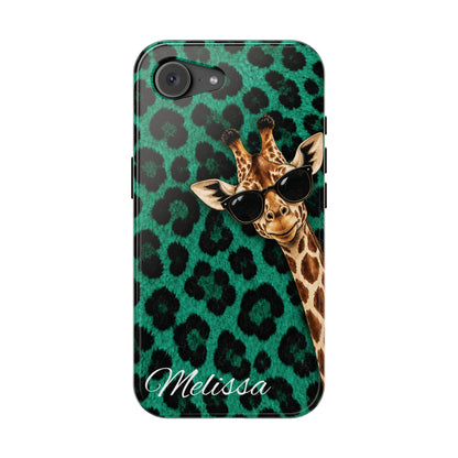 Personalized Giraffe Phone Case — Green Leopard Print Magnetic Impact-Resistant