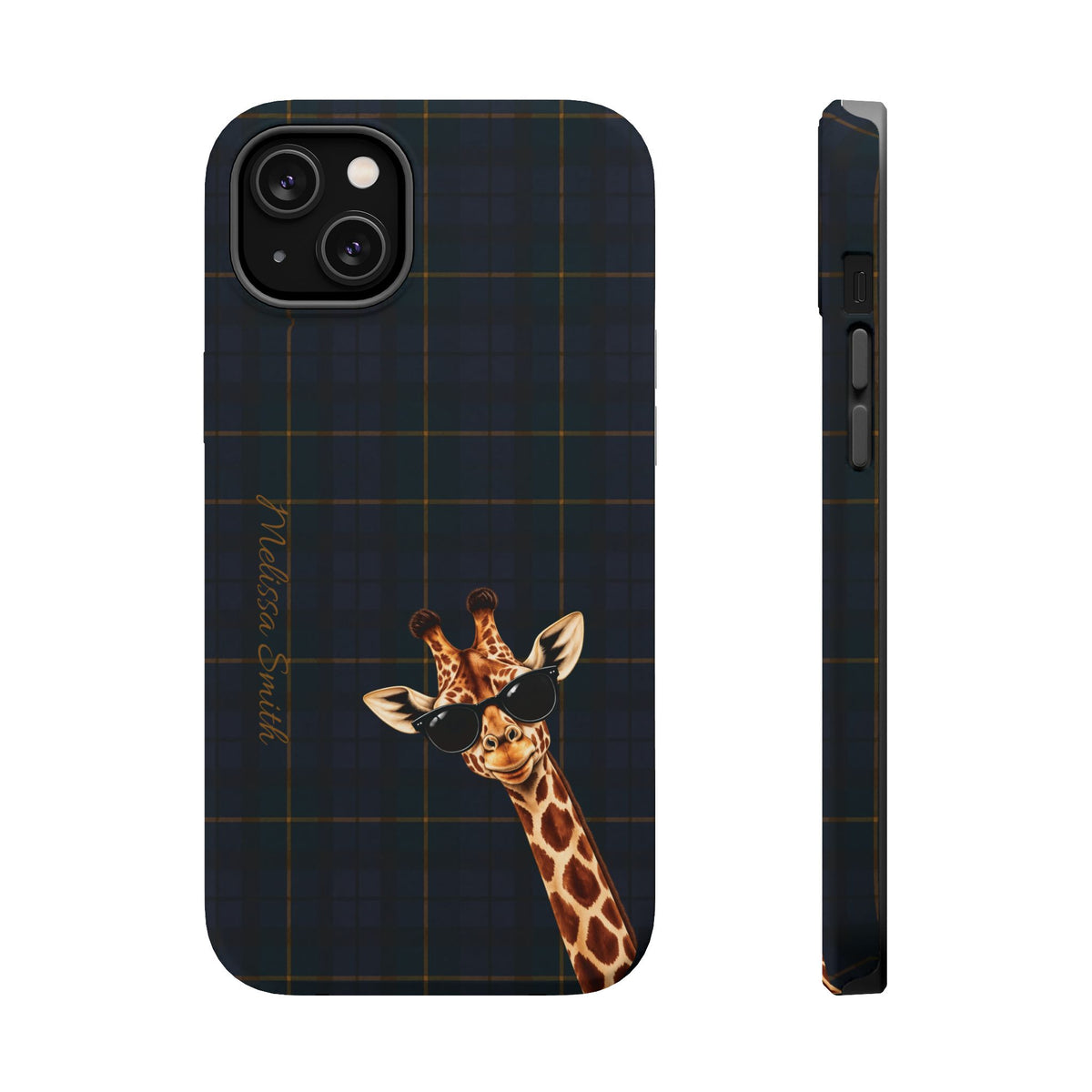 Personalized Giraffe Phone Case —Tartan Print Magnetic Impact-Resistant