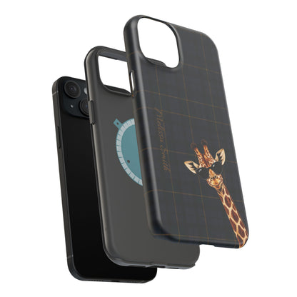 Personalized Giraffe Phone Case —Tartan Print Magnetic Impact-Resistant