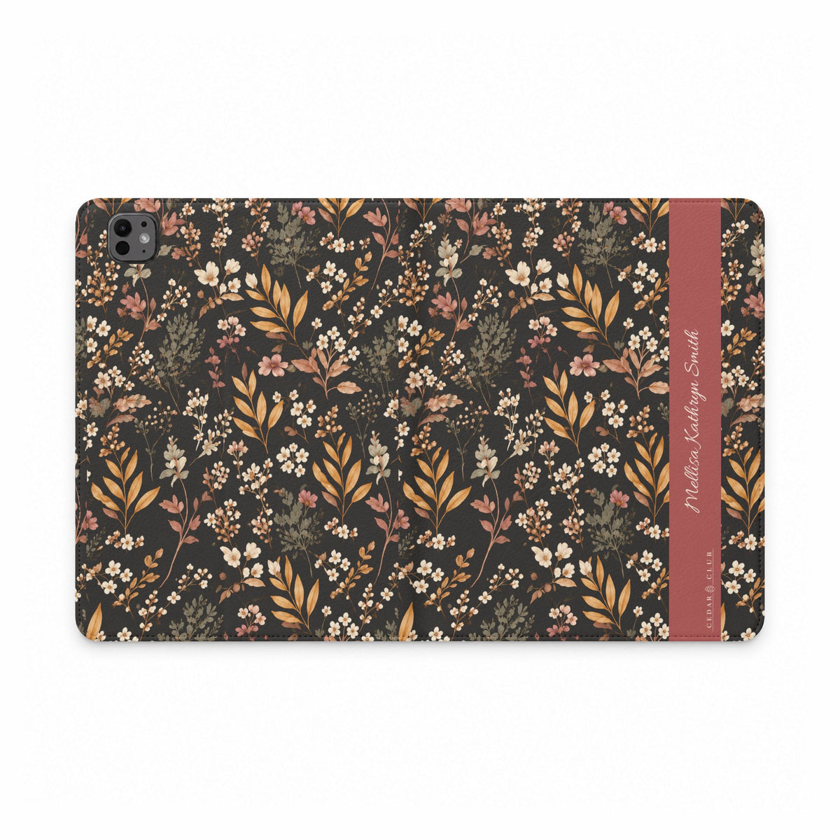 Floral Vintage Tablet Folio Case — Autumn Wildflower Pattern with Personalized Name Stripe