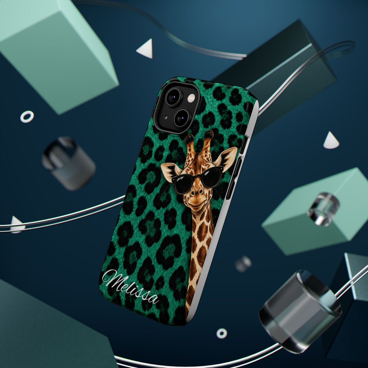 Personalized Giraffe Phone Case — Green Leopard Print Magnetic Impact-Resistant