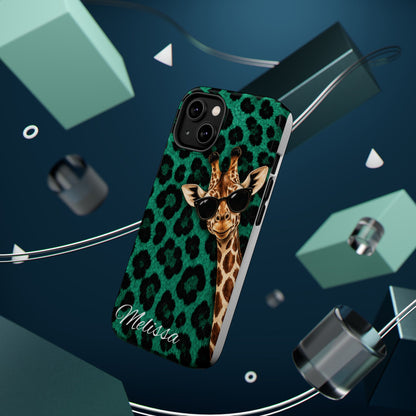 Personalized Giraffe Phone Case — Green Leopard Print Magnetic Impact-Resistant