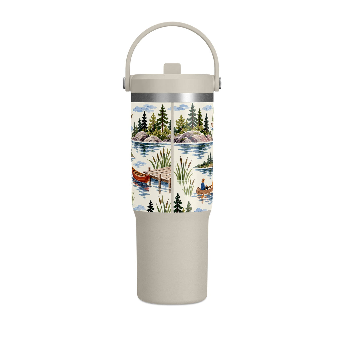 32oz Travel Tumbler — Lakeside Camping & Sailing Watercolor Design