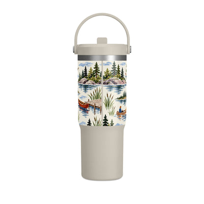 32oz Travel Tumbler — Lakeside Camping & Sailing Watercolor Design
