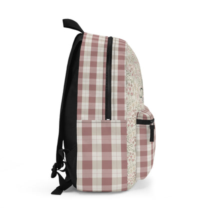 Personalized Floral Plaid Backpack — '