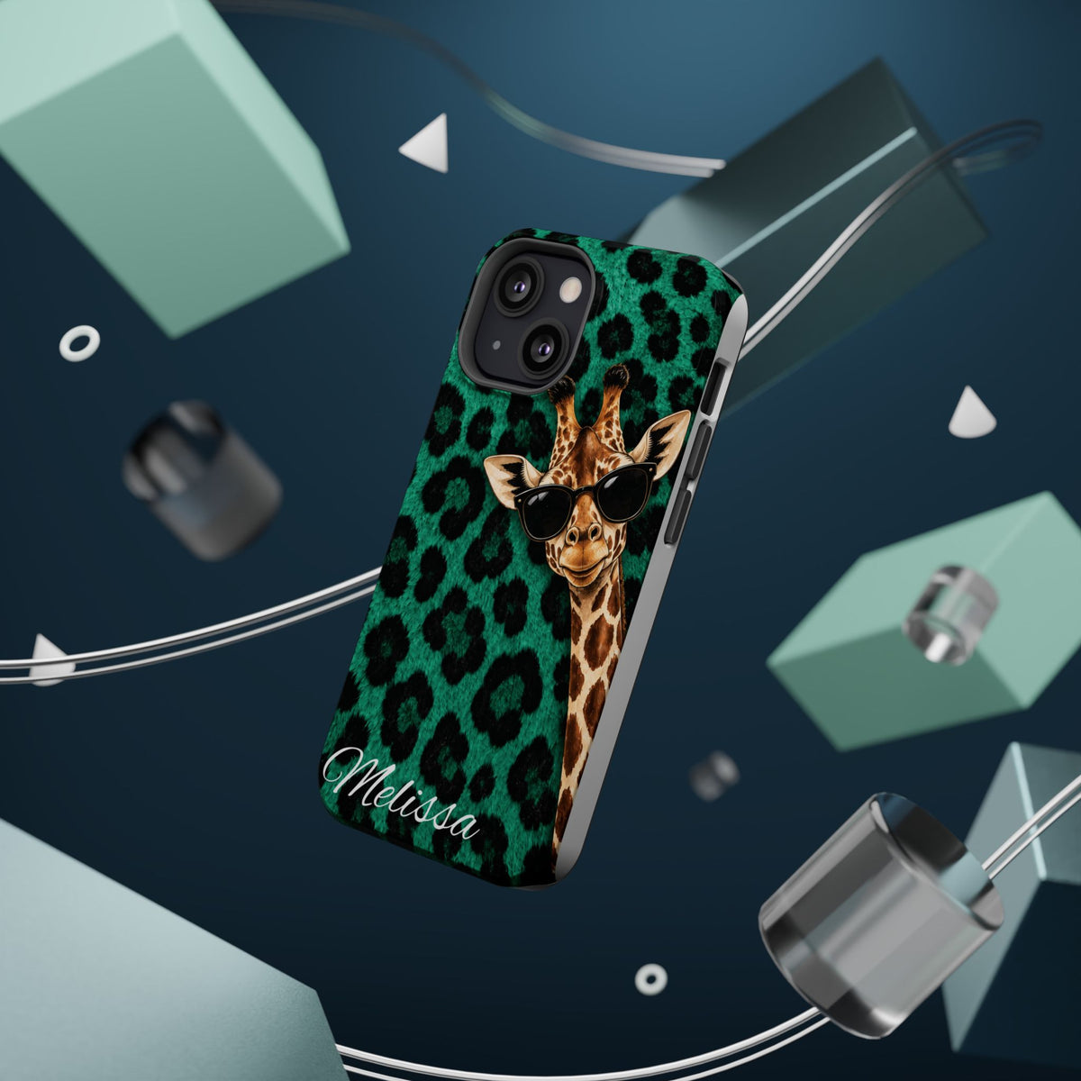 Personalized Giraffe Phone Case — Green Leopard Print Magnetic Impact-Resistant