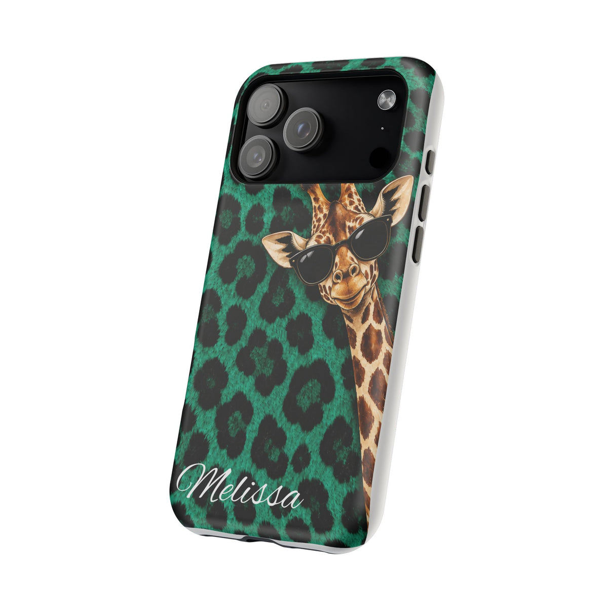 Personalized Giraffe Phone Case — Green Leopard Print Magnetic Impact-Resistant