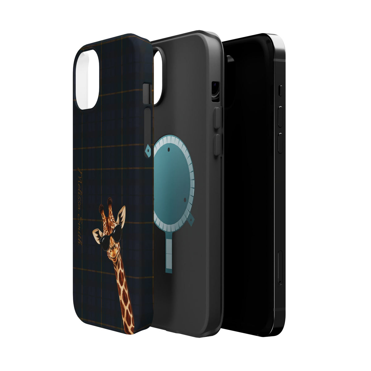 Personalized Giraffe Phone Case —Tartan Print Magnetic Impact-Resistant