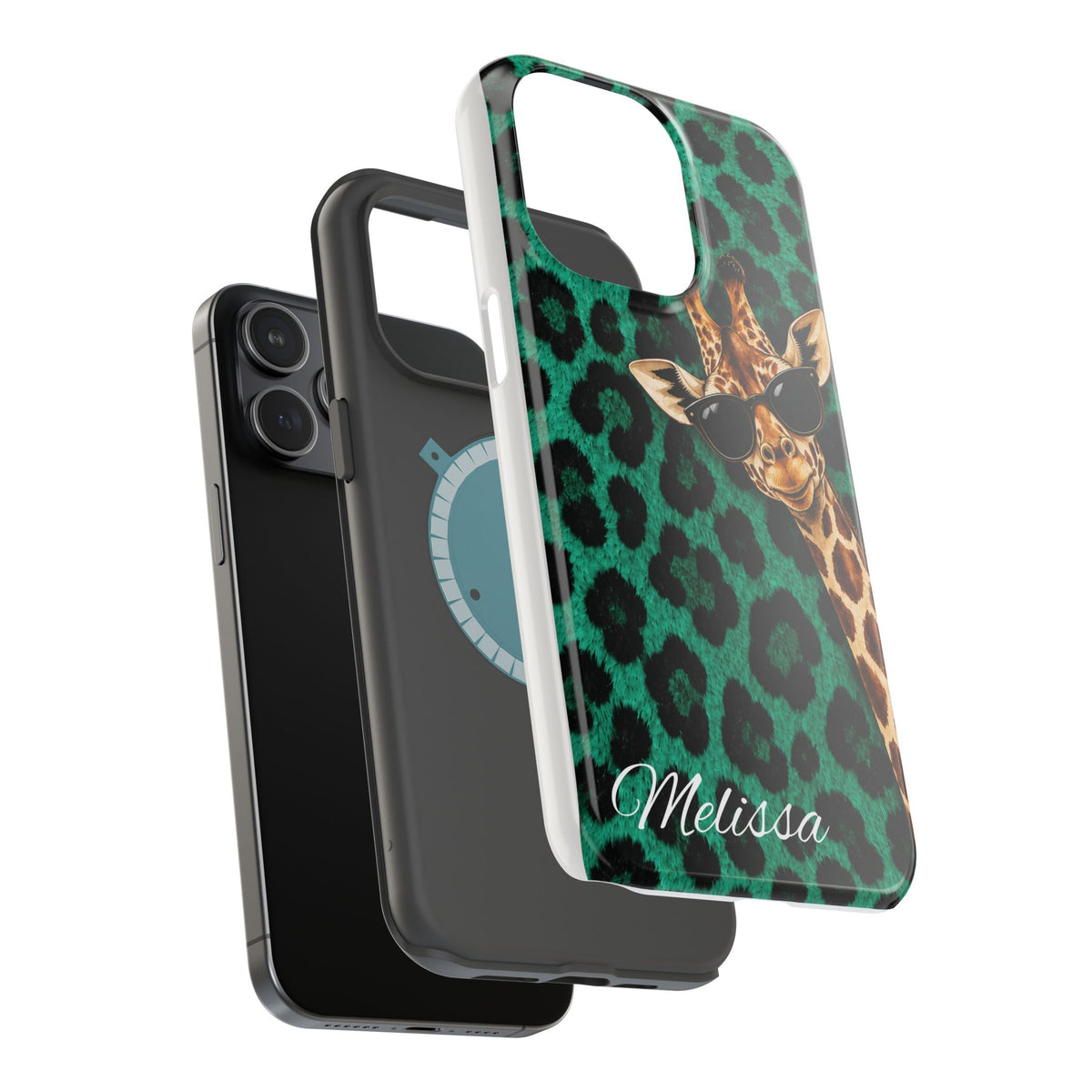 Personalized Giraffe Phone Case — Green Leopard Print Magnetic Impact-Resistant