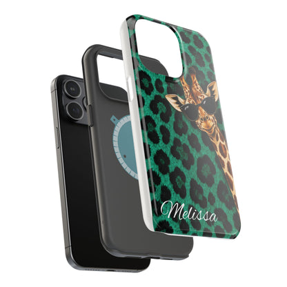 Personalized Giraffe Phone Case — Green Leopard Print Magnetic Impact-Resistant