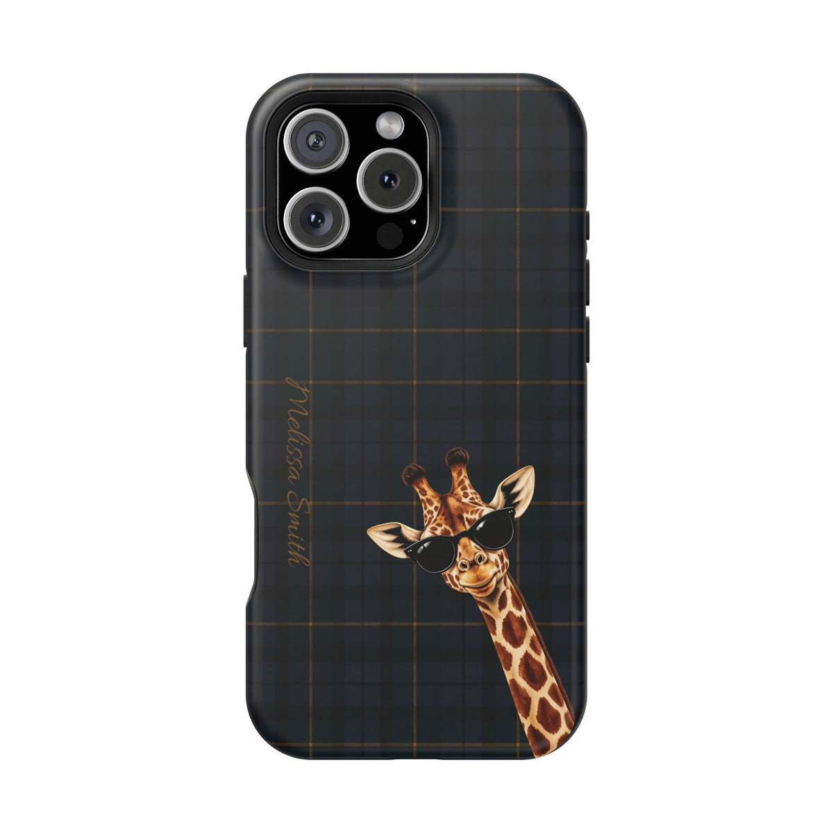 Personalized Giraffe Phone Case —Tartan Print Magnetic Impact-Resistant
