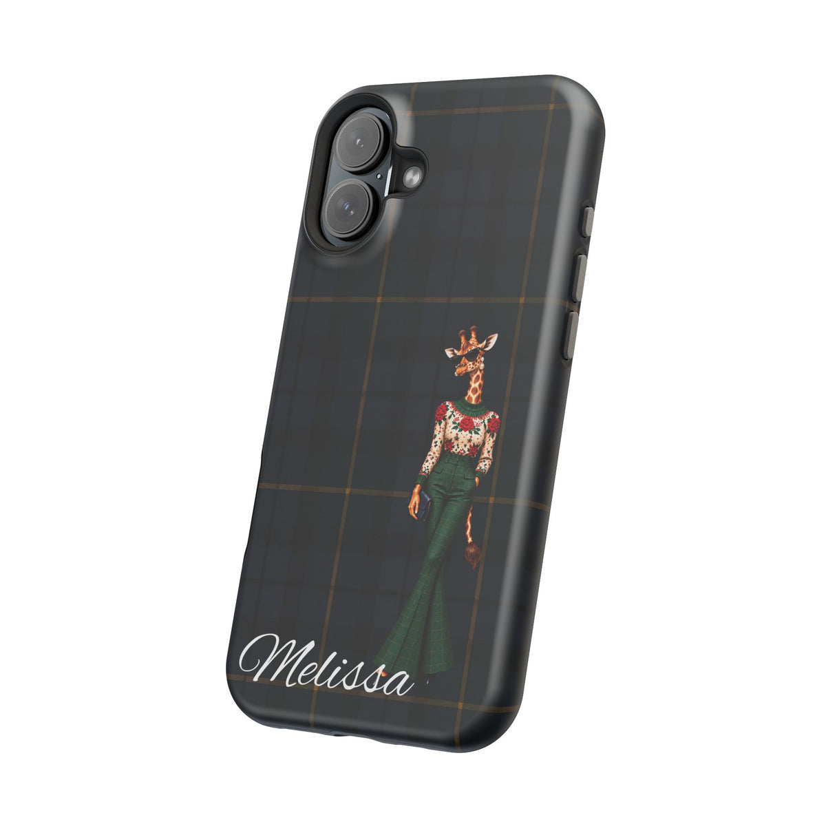 Personalized Giraffe Phone Case — Green Leopard Print Magnetic Impact-Resistant