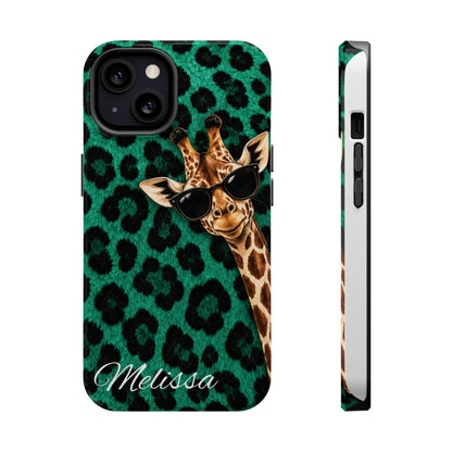 Personalized Giraffe Phone Case — Green Leopard Print Magnetic Impact-Resistant