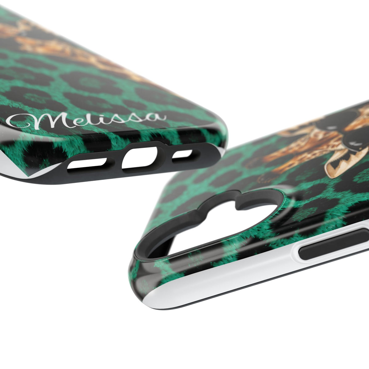 Personalized Giraffe Phone Case — Green Leopard Print Magnetic Impact-Resistant